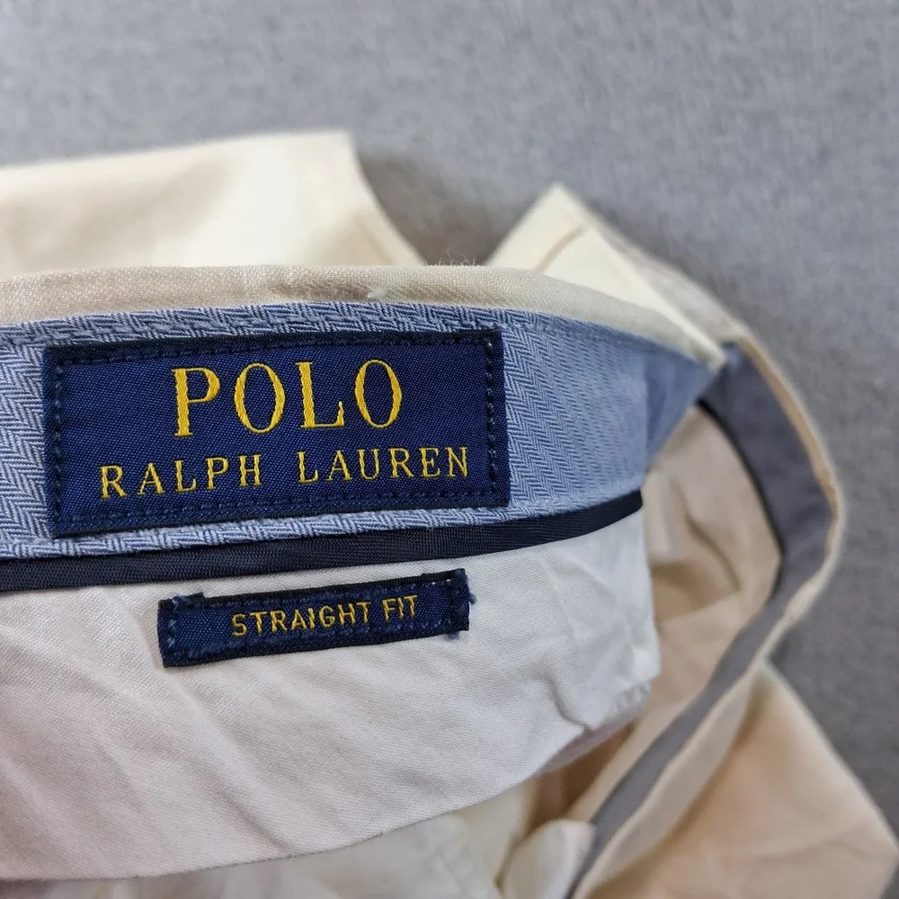 Polo Ralph Lauren Pants Mens 40/30 Cream Straight Fit Linen Blend Trousers